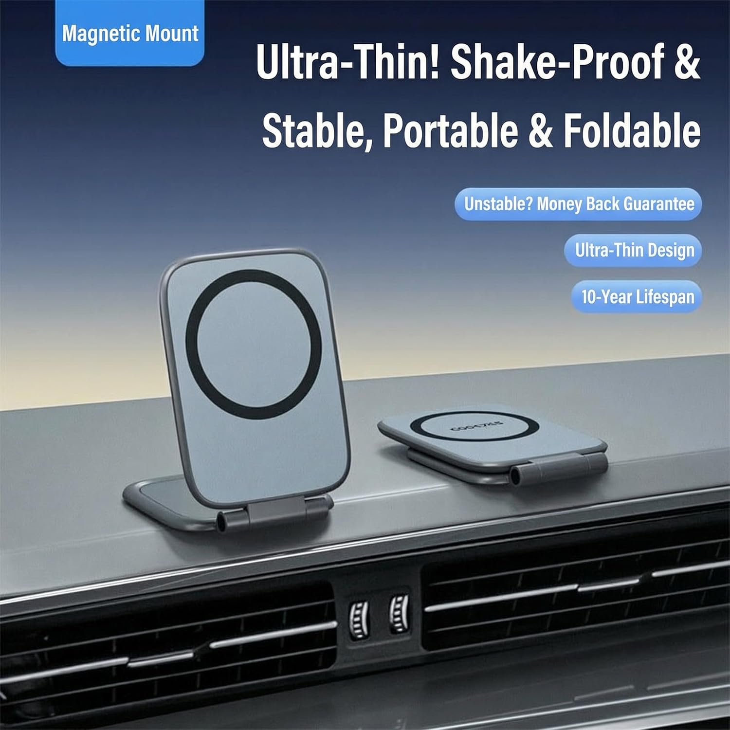 2026 Ultra-Thin Magnetic Car Phone Mount 3.5mm Foldable Phone Holder for Car 270degrees Rotation Adjustable magnetic charging Compatible Car Mount for latest smartphones 16 15 14 13 12 Android...