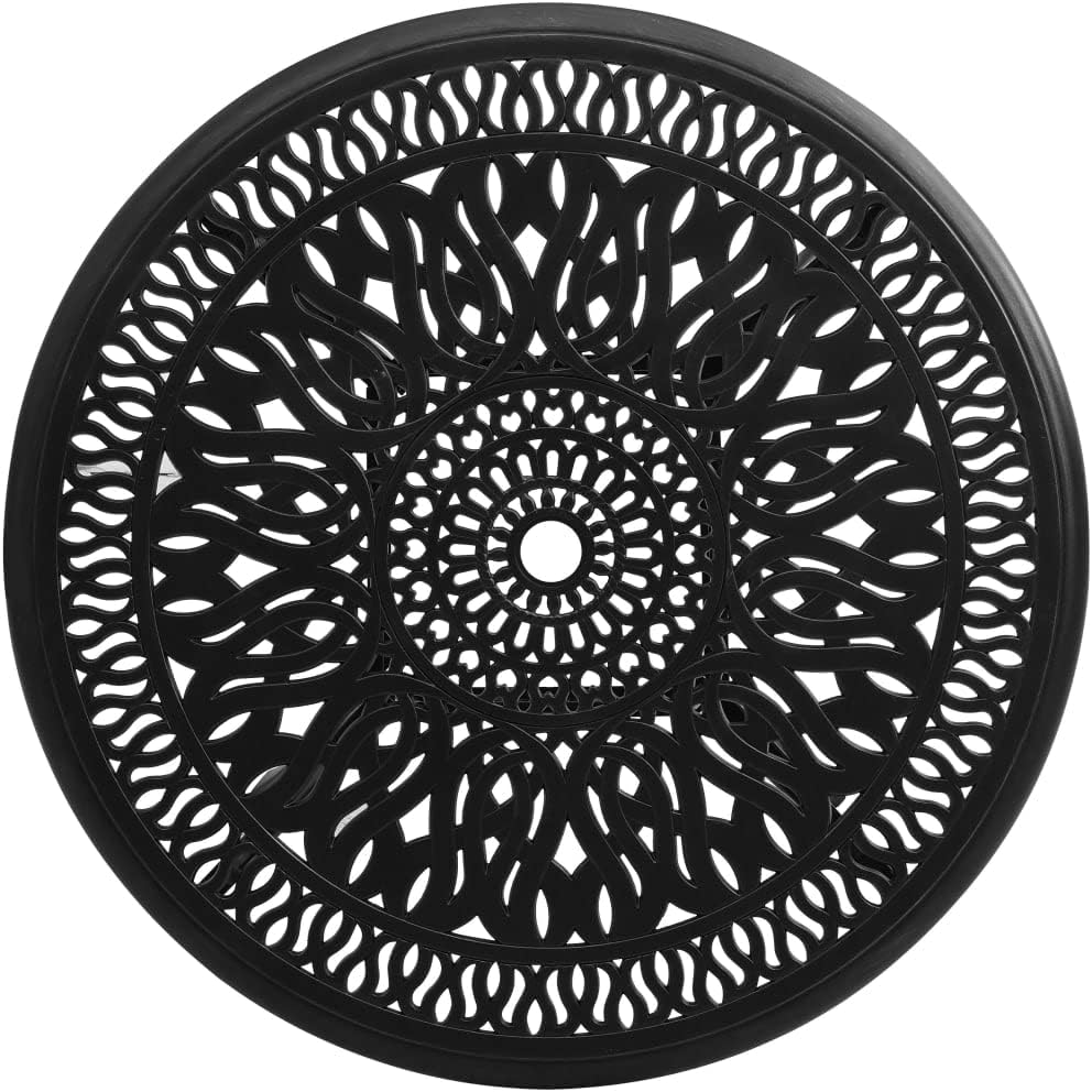 Black Cast Aluminum Garden Table Medium Round Patio Table Small Outdoor Bistro Table Durable Matte Finish Dining Table for Indoor Outdoor Use