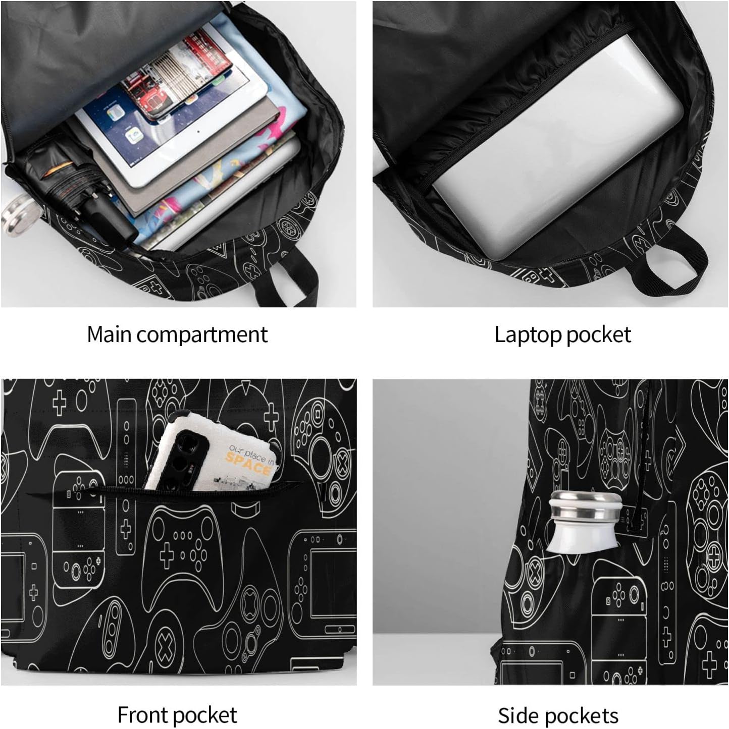 Video Game Controller Background Gadgets Large Capacity Backpack Lightweight Personalized Laptop Bag Tablet Travel School Bag with Multiple Pockets