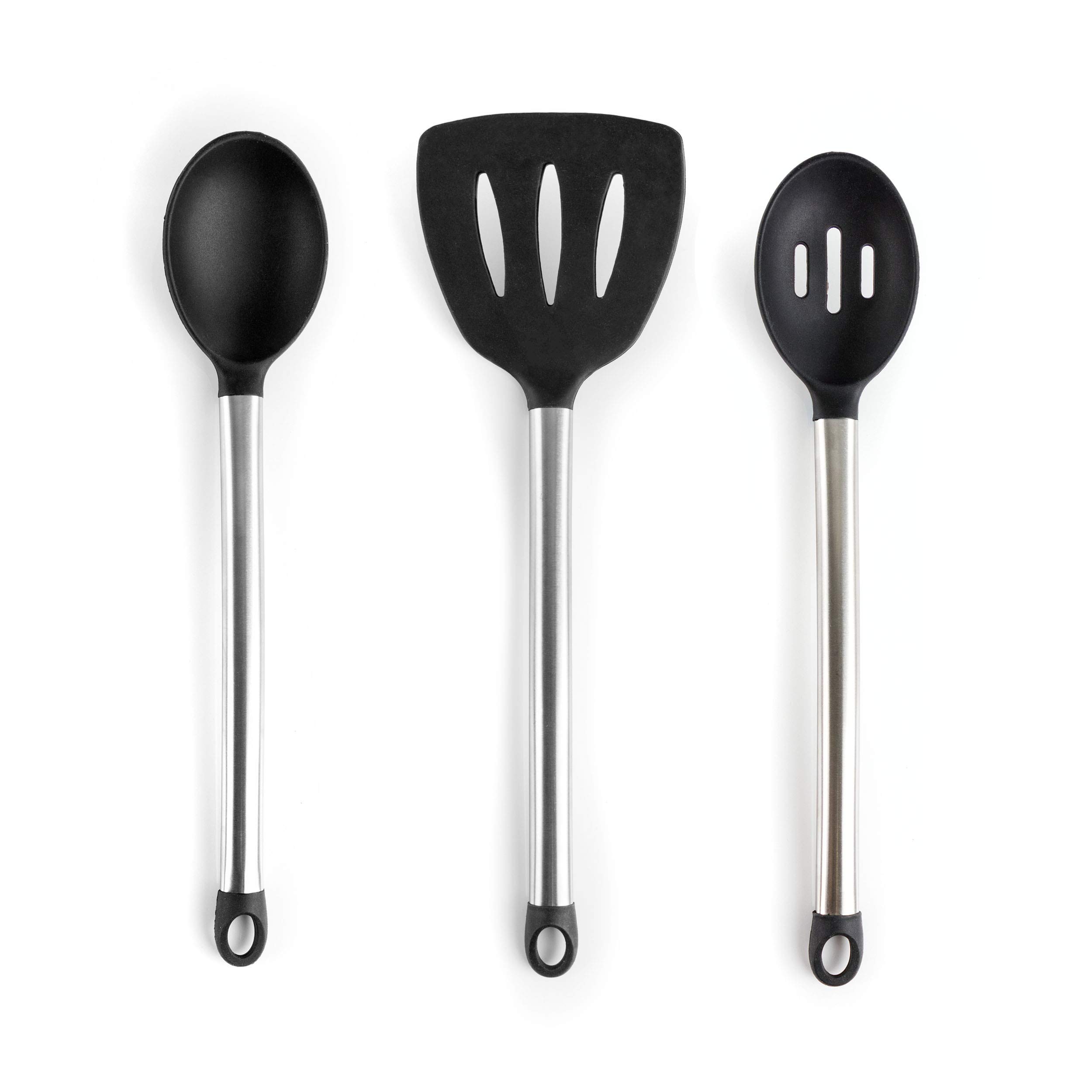 Megachef Silicone and Stainless Steel Cookware Utensilien Schwarzes Küchenutensilien-Set, Silikon, Grau und Edelstahl
