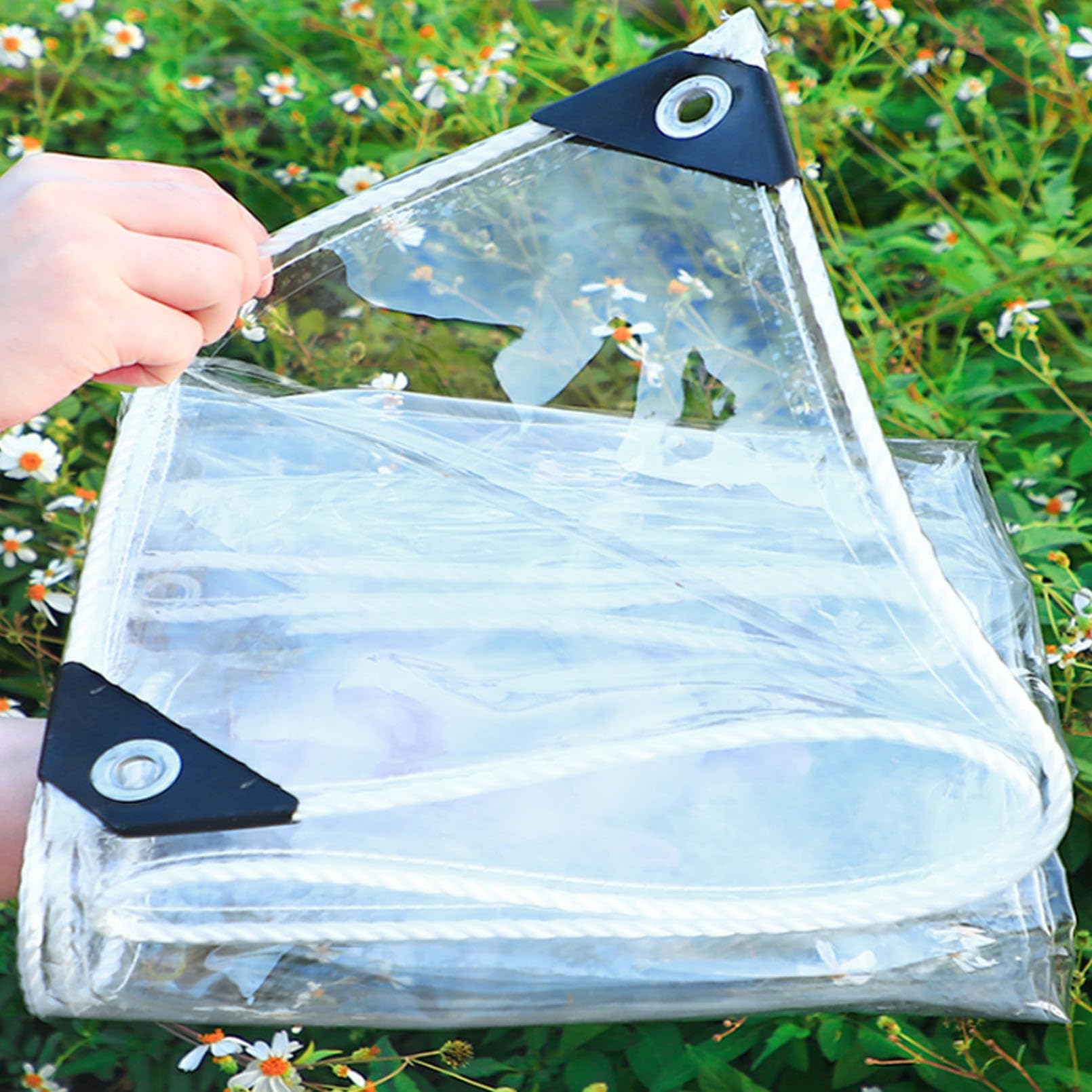 GJZQDKX 3x3m Heavy Duty Clear Tarpaulin - 420g/m² Weatherproof Tear Resistant PVC Tarp with Eyelets Frost-Resistant 30cm Hole Spacing Ideal for Outdoor Use