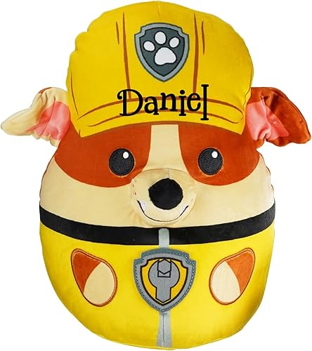 Paw Patrol Toys Peluche de personaje Squish sentado Cachorro de rescate en regalos de recuerdo de uniforme (peluche de Rubble Squish)