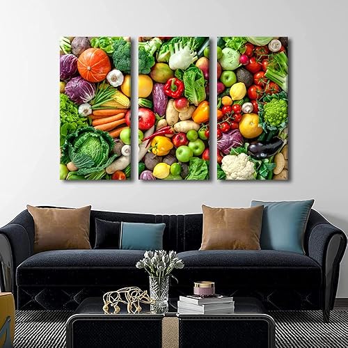 Miniatura 2 de Arte de pared con frutas y verduras, surtido de frutas y verduras frescas, lienzo, pósteres de pintura de frutas y verduras, decoración de pared, 3