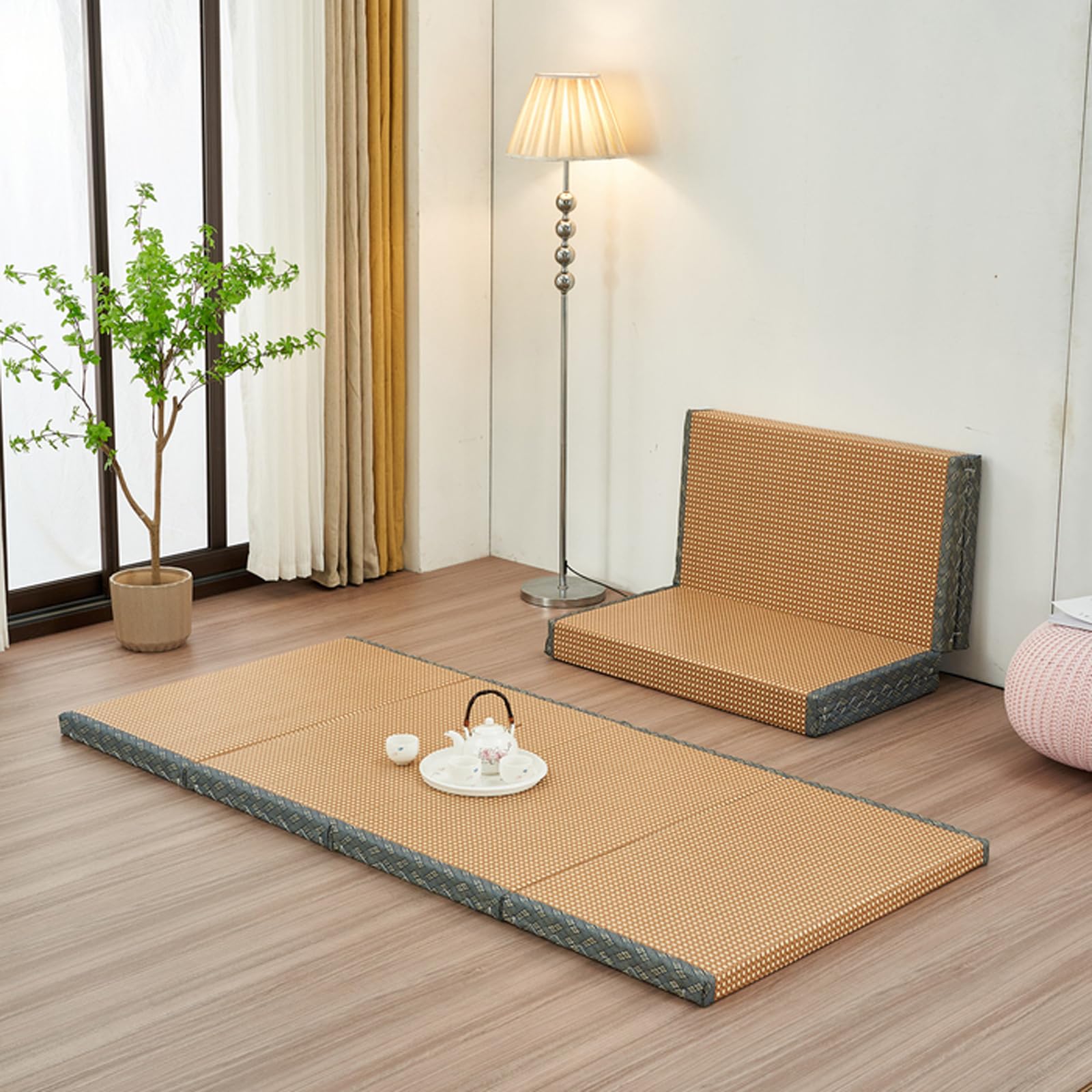 Estera De Tatami Tradicional Japonesa,Tatami Japonés Plegable,Antideslizante Estera De Tatami De Ratán,Alfombra Esterilla Tatami Plegable,Cómodo,Portátil,para Dormitorio,Meditación