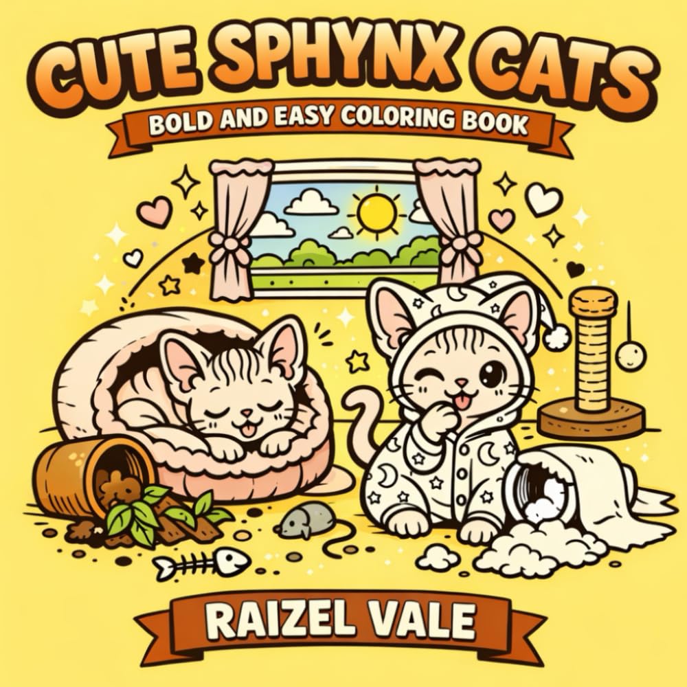 Cute sphynx cats: Bold and easy coloring book