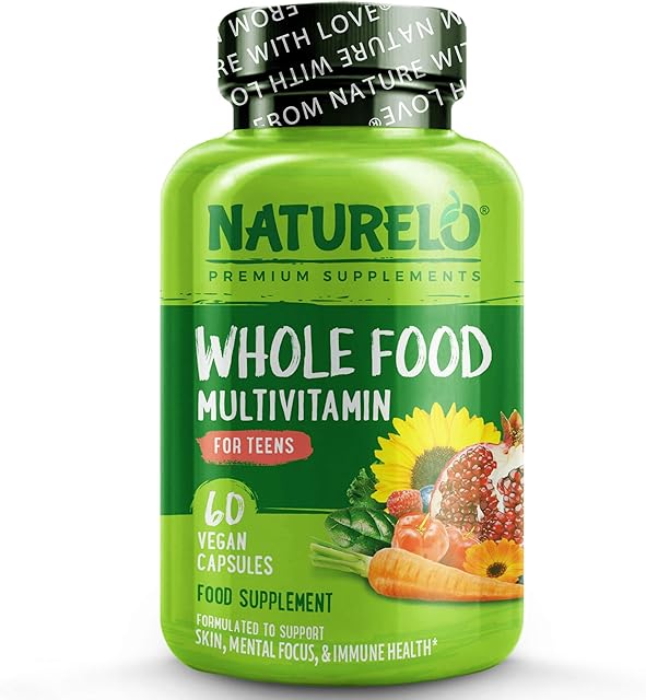 NATURELO Whole Food Multivitamin for Teens - with Natural Vitamin, Mineral & Plant Extracts for Teenage Boys&Girls - Best Supplement for Active Children - No GMOs - 60 Vegan Capsules | 1 Month Supply