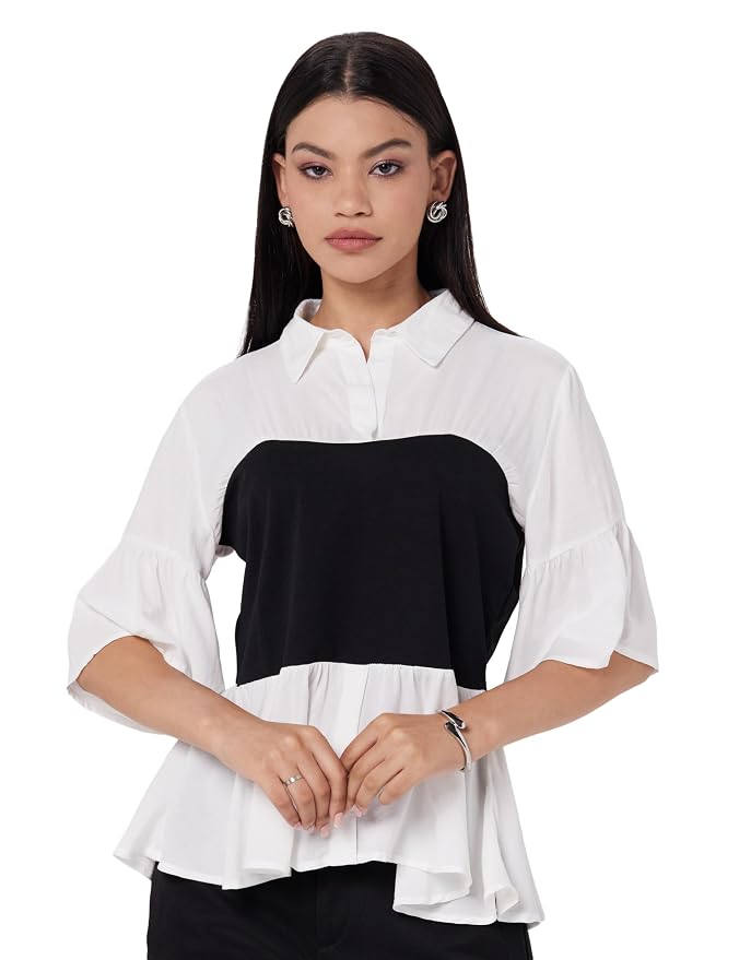 Athena Lifestyle White Regular Sleeves Solid Casual Top