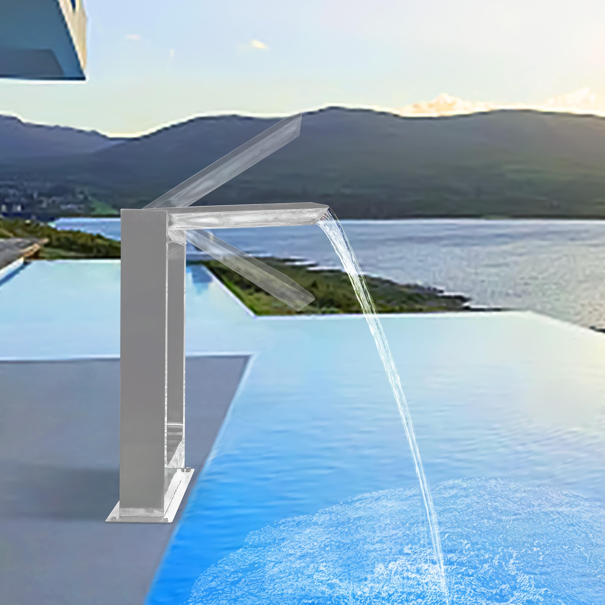 Photo 1 of Aquadock 180° Rotating 304 Stainless Steel Waterfall Spillway, Swimming Pool & Garden Cascade Waterfall Fountain with Adjustable Spray Direction and Angle for Upscale Resorts, Luxury Residences