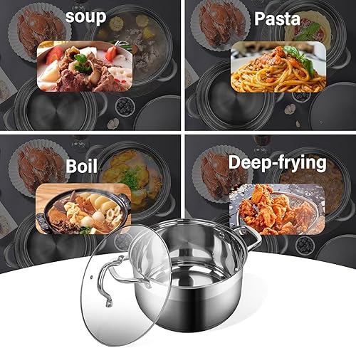 Miniatura 5 de Macetas con tapa olla de acero inoxidable de 8 cuartos de galón olla de sopa olla de inducción utensilios de cocina olla con tapa de vidrio