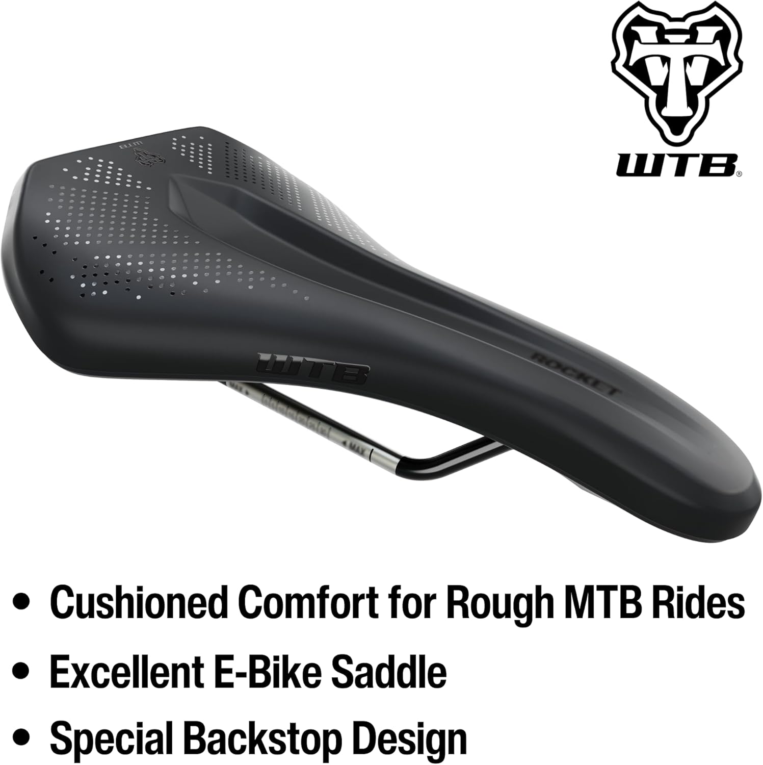 WTB Rocket Mountain Bike Seat (Saddle) - Fusion Form Base - Thick Padding - Handle for Lifting E-Bikes (4 Rail Options)