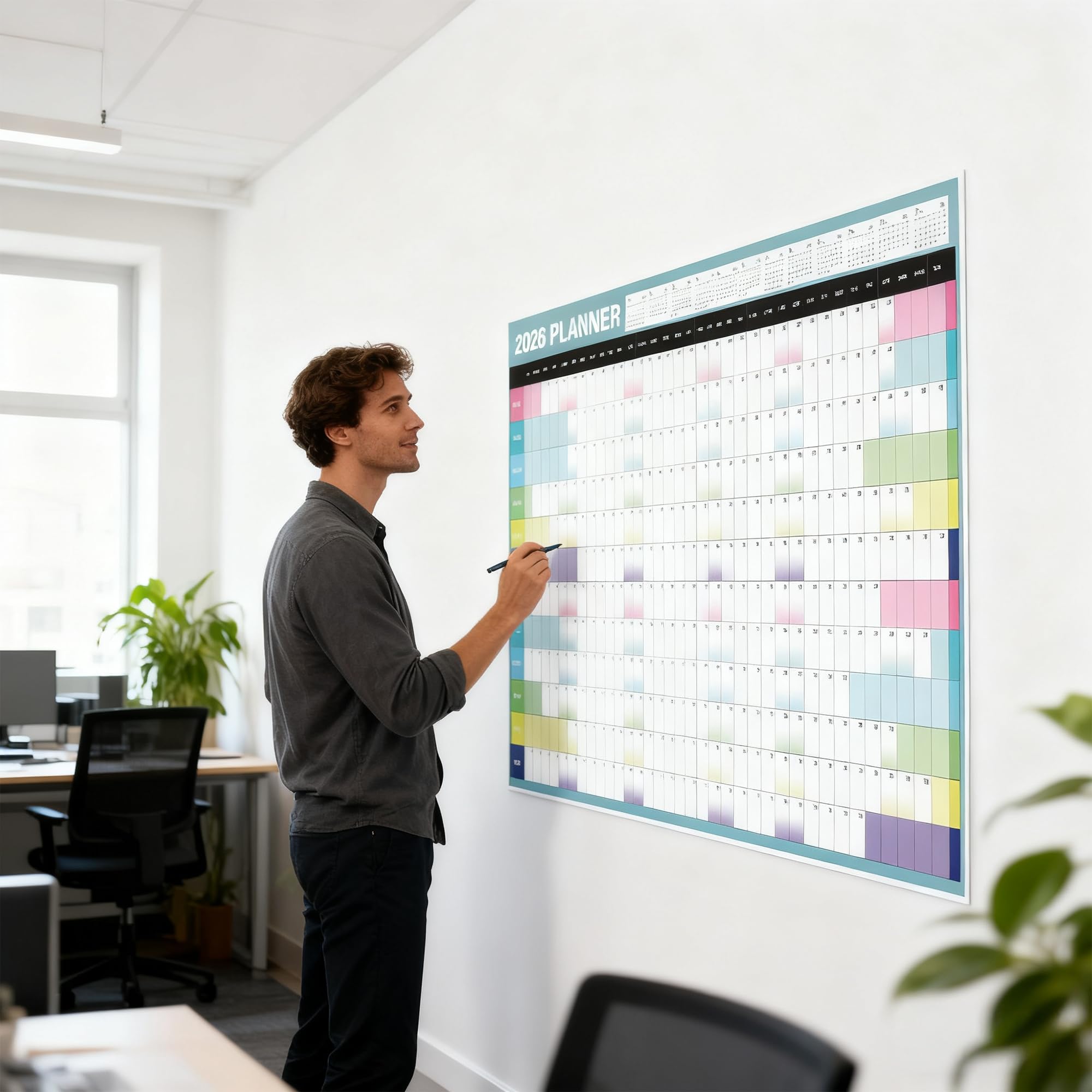 Agenda de pared 2026 A1, calendario anual grande de enero a diciembre de 2026, 88 x 58 cm, color Morandi, vacaciones y fines de semana destacados, espacio extra para notas