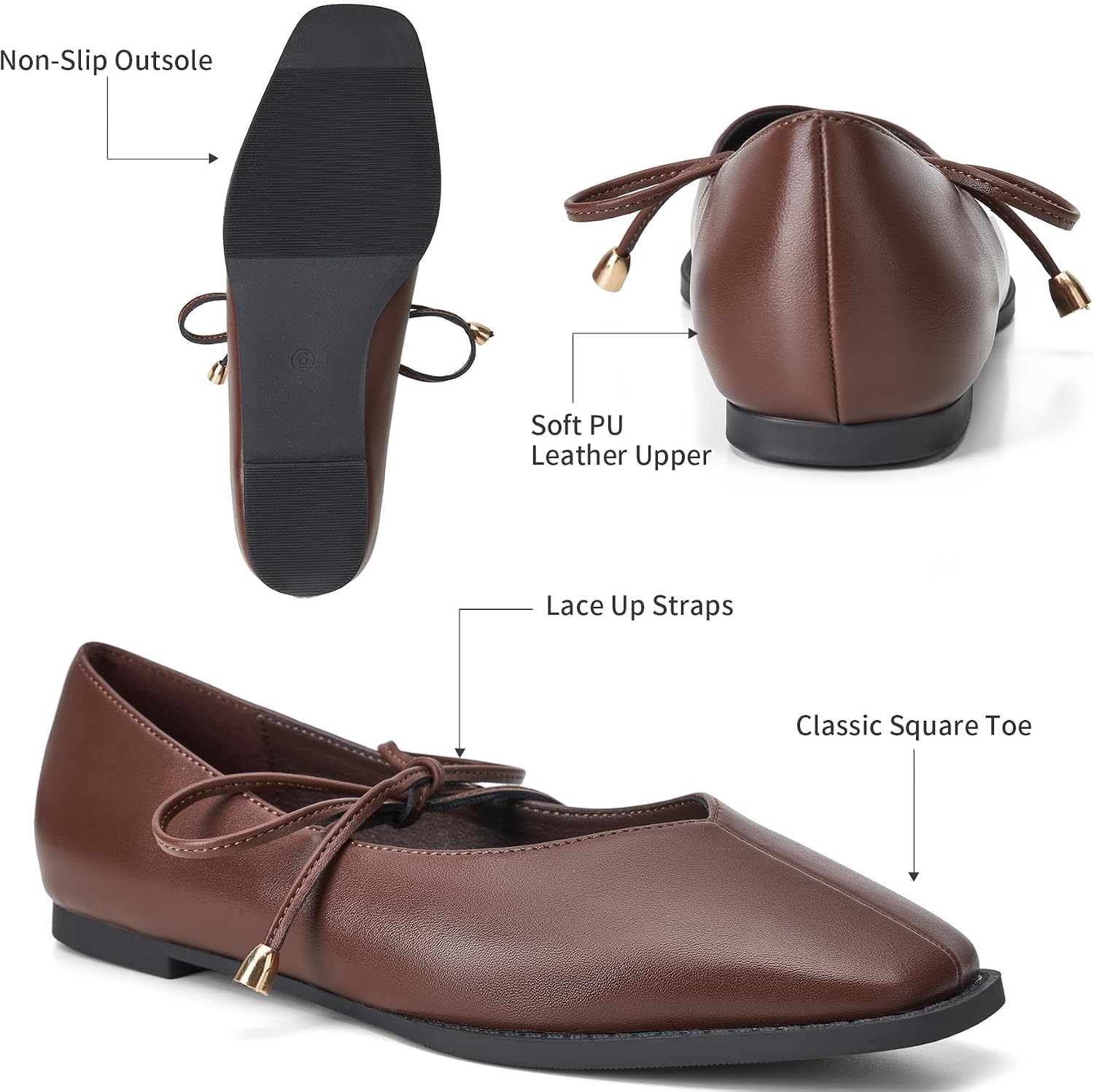 Trary Women's Lace Up Ballet Flats Mary Jane Flats Square Toe Dress Shoes