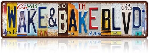 Letrero de metal vintage de Wake & Bake Blvd Street para decoración de pared, para bar, hogar, dormitorio, garaje