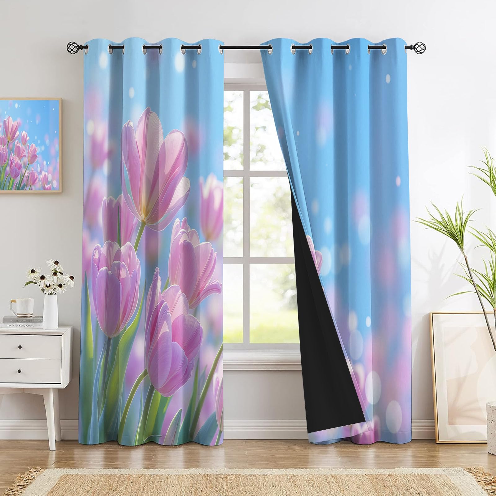Rideau occultant tulipes pour créer une ambiance de chambre romantique et lumineuse