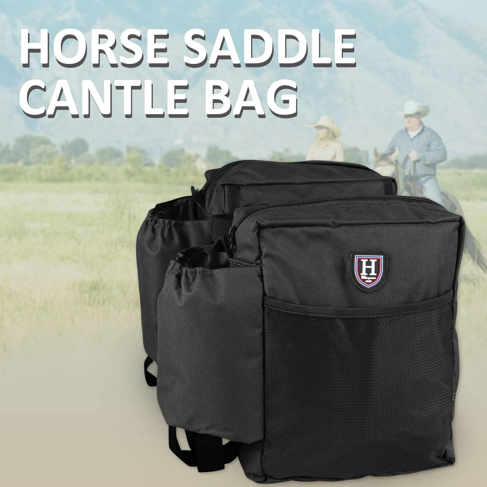 Harrison Howard Equestrian Western Saddle Bag Nylon Water Bottle/Gear Carrier Convenient Saddle Bag Black