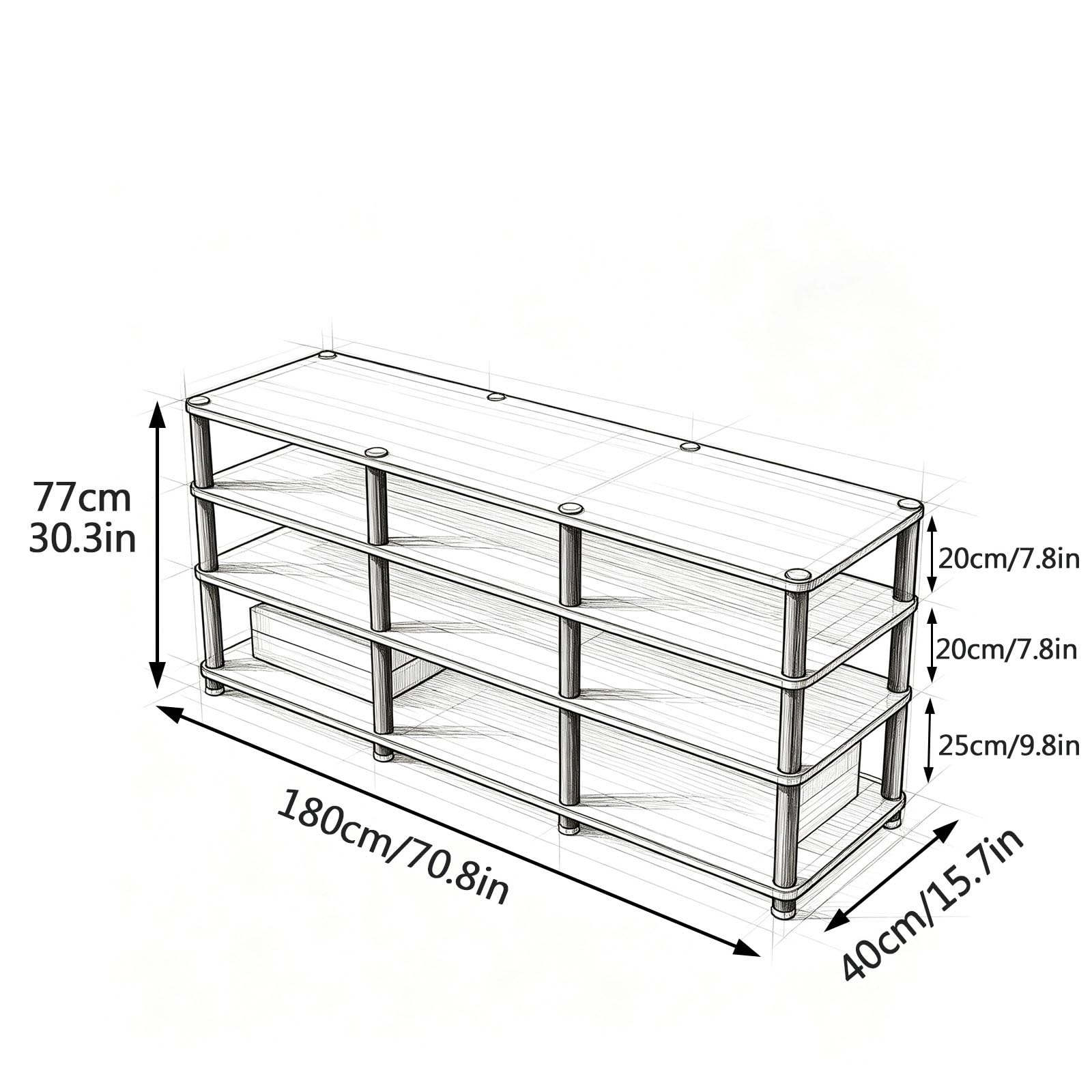 Stereo Stand with Wood Shelves, 4-Tier Audio Rack for Home Theater