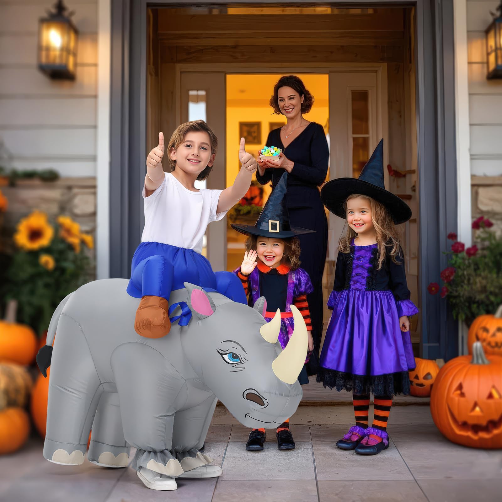 Spinosaurus Inflatable Rhinos Costume Kids Inflatable Halloween Costumes Funny Blow Up Ride On Animal Costume for Boys Girls - Image 4