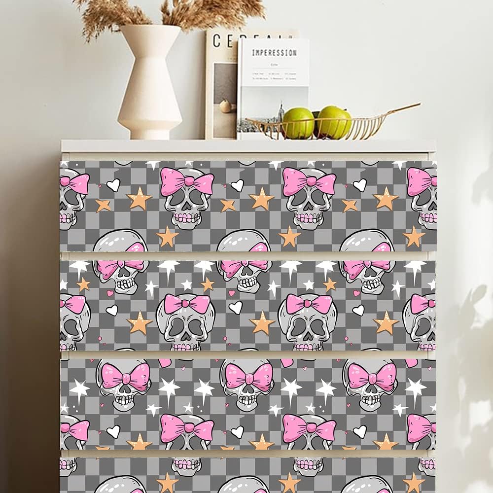 Tapeta odklej i przyklej, różowa kokarda, czaszka, samoprzylepna tapeta do salonu, sypialni, wodoodporna tapeta w stylu art deco, tapeta winylowa, samoprzylepny tył, tworzywo sztuczne