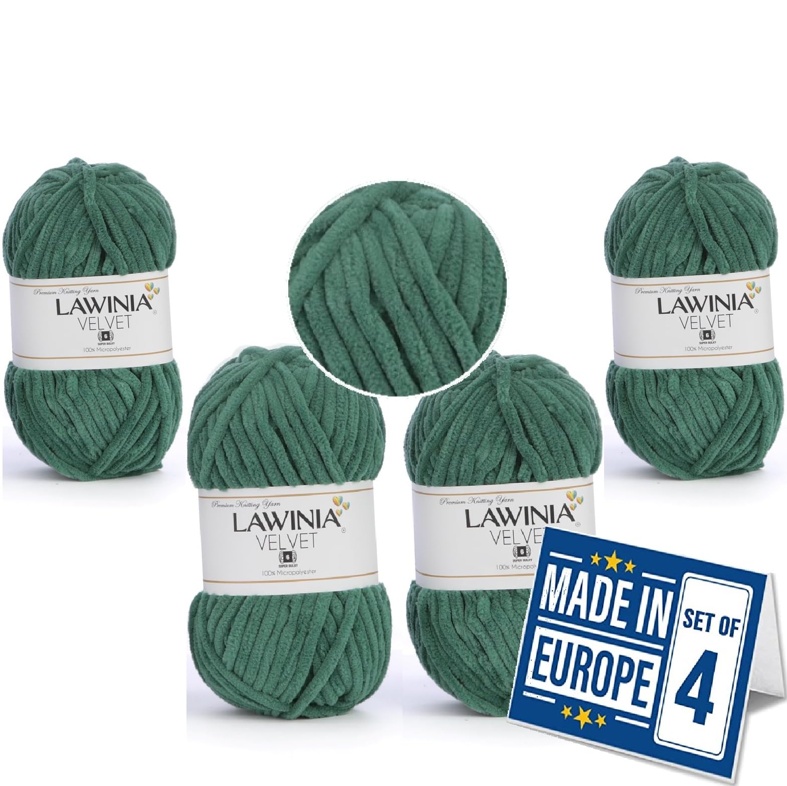 LAWINIA -Velvet Premium Soft Chenille Yarn Chunky, Velvet Yarn Crochet, Does NOT SHED, Plush Blanket Wool for Crochet, Thick Chunky Wool for Knitting, Pack of 4 — image 1