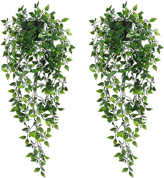 Artificial Hanging Plants, 2 Pack Fake Hanging Potted Plants, Fake Ivy