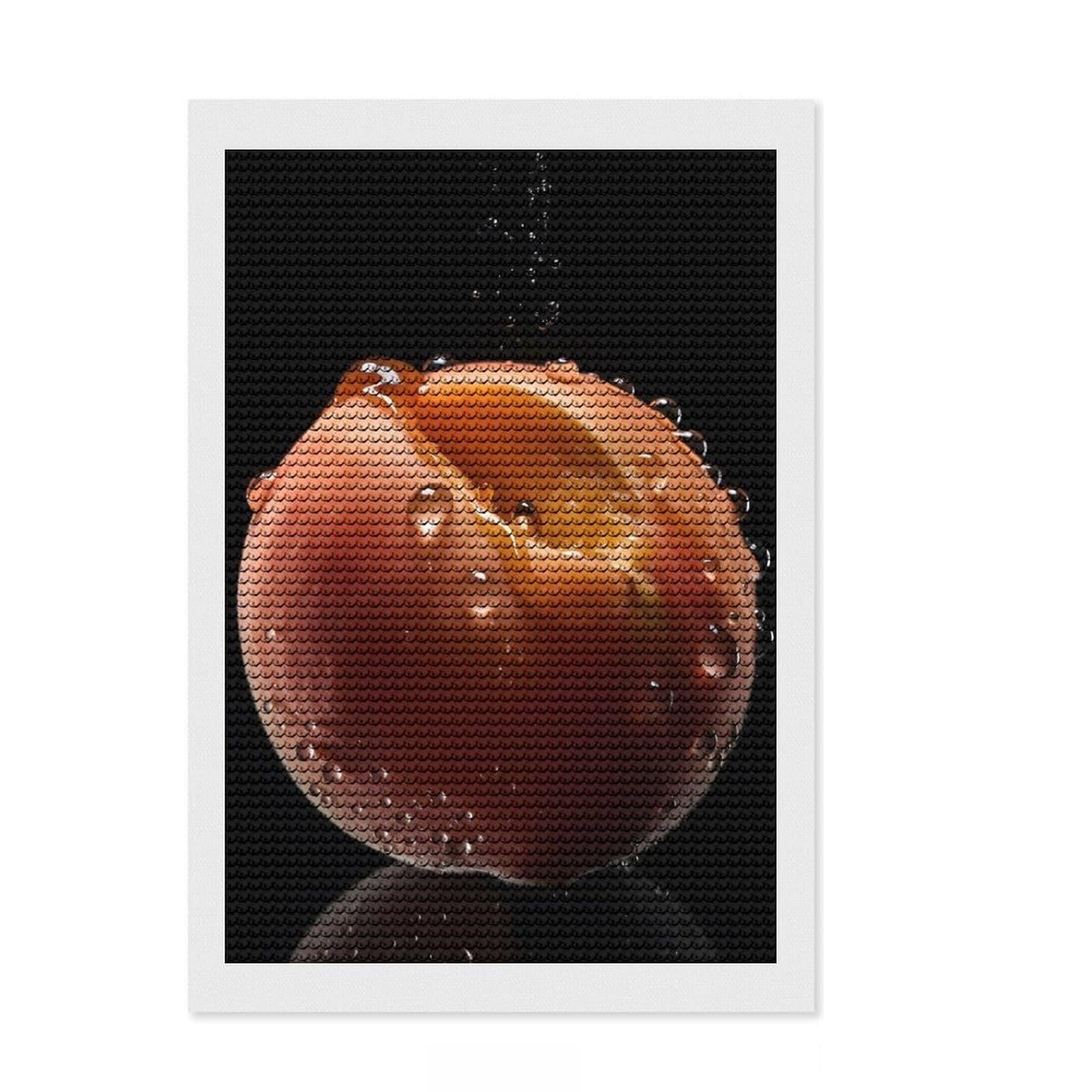 Junmoney Juicy Peach Diamond Art Canvas 8"x12", Farmhouse Decor, for Women, Fun Craft Experience, Thoughtful Handmade Gift