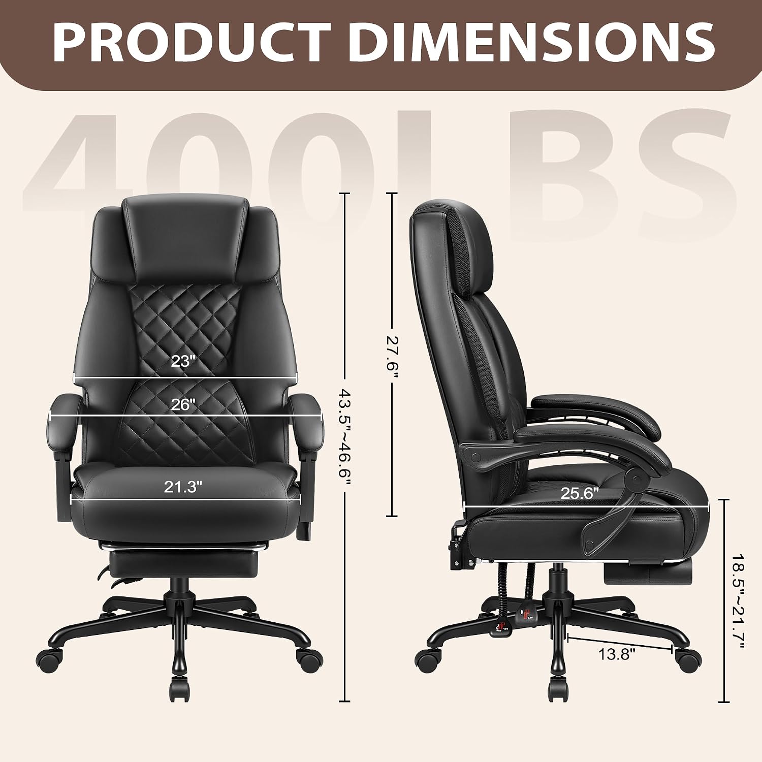 JUMMICO Massage Office Chair with 6 Point Vibration and Heat, Ergonomic Executive Home Office Desk Chair with Foot Rest, High Back 400LBS Leather Computer Chair for Home Office (Black)