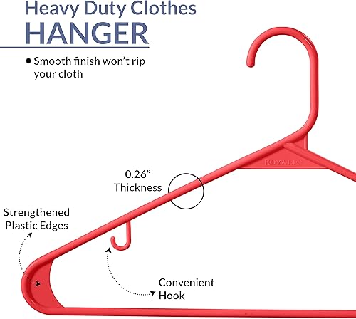Miniatura 6 de ROYALE Paquete de 40 perchas de plástico rojas, colgador de ropa con ganchos, perchas de plástico resistentes que ahorran espacio, ideales para uso