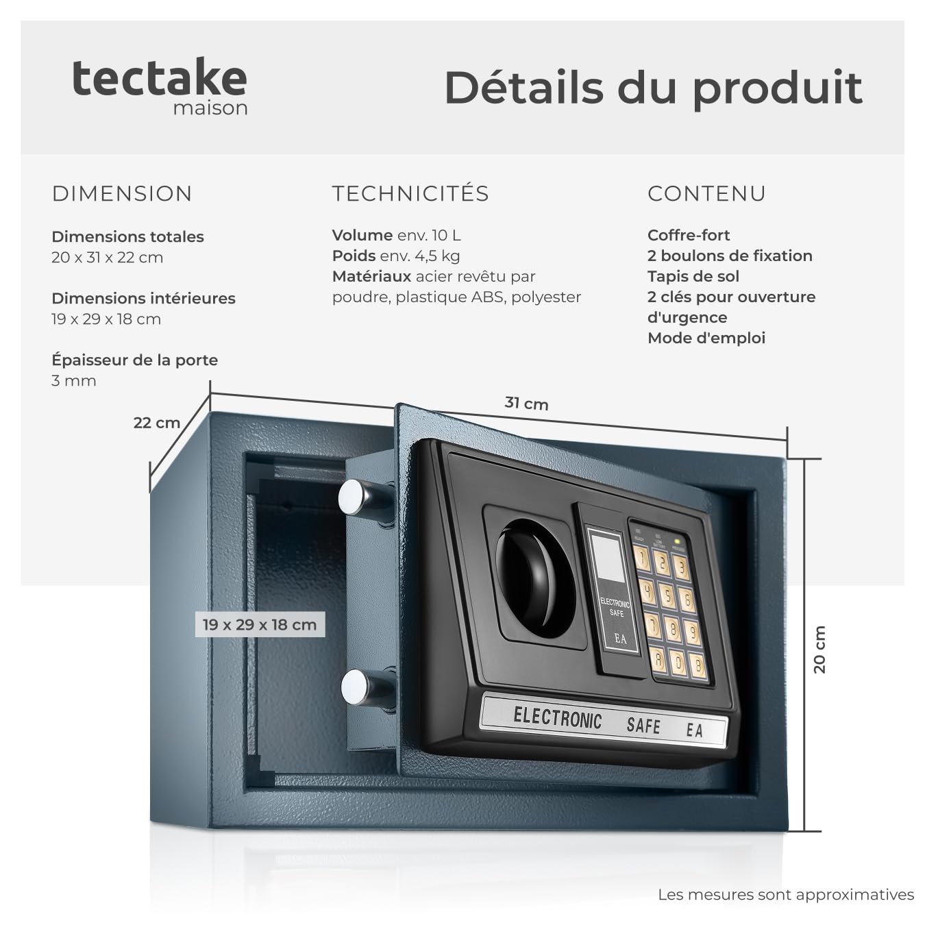 TecTake Coffre-fort avec Serrure Électronique Porte - diverses tailles au choix - (20x31x22cm (Art. 400564))