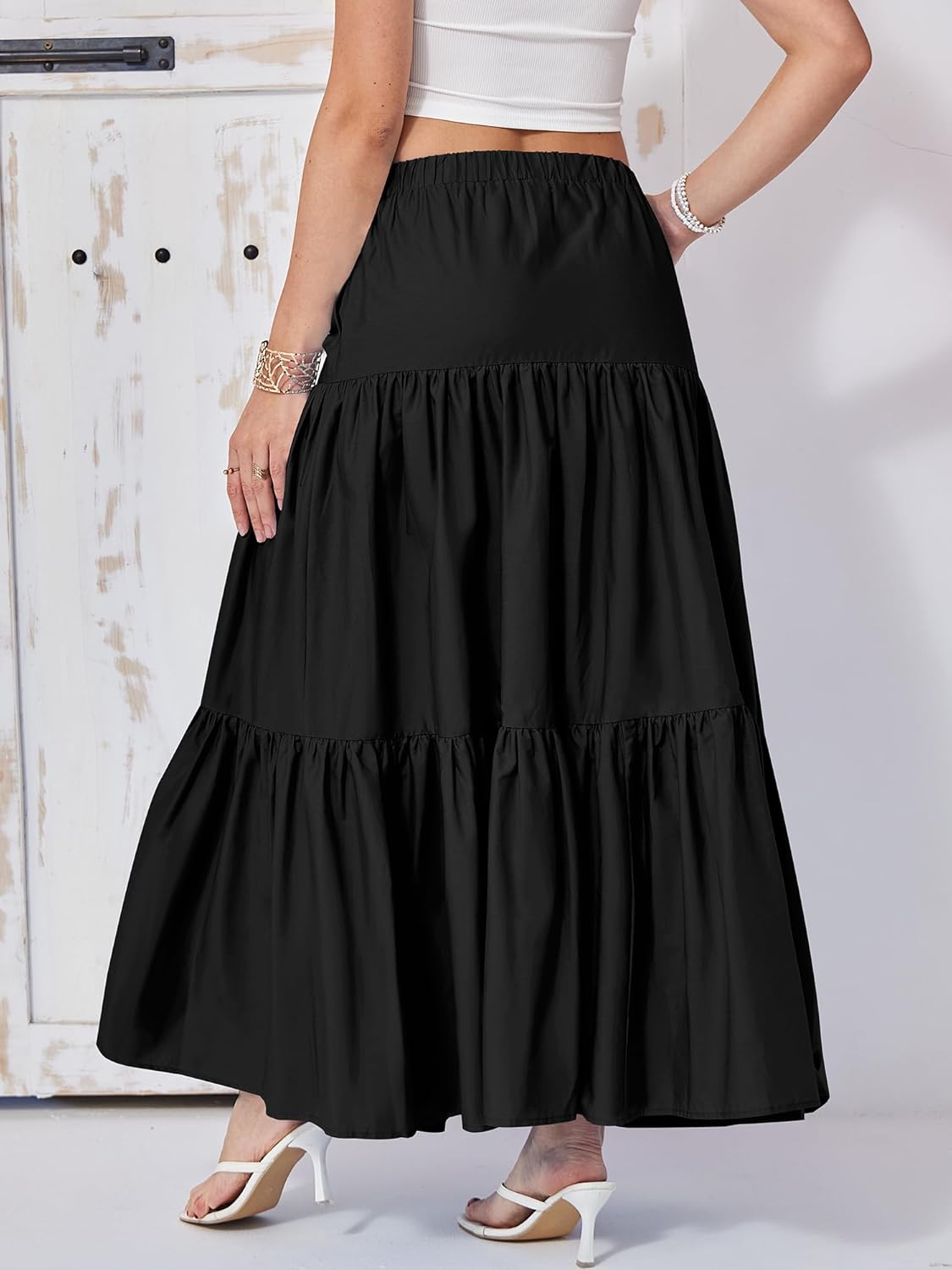 Yulaviniee Women's Boho Maxi Skirt with Pockets High Waisted Layered Tiered Casual A-Line Long Flowy Skirts - Image 3