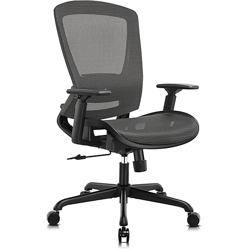 ELABEST Mesh Office Chair,Ergonomic Computer Desk Chair,Sturdy Task Chair- Adjustable Lumbar Support & Armrests,Tilt Function,Comfort Wide Seat,Swivel Home Office Chair (ELATASK, Grey)