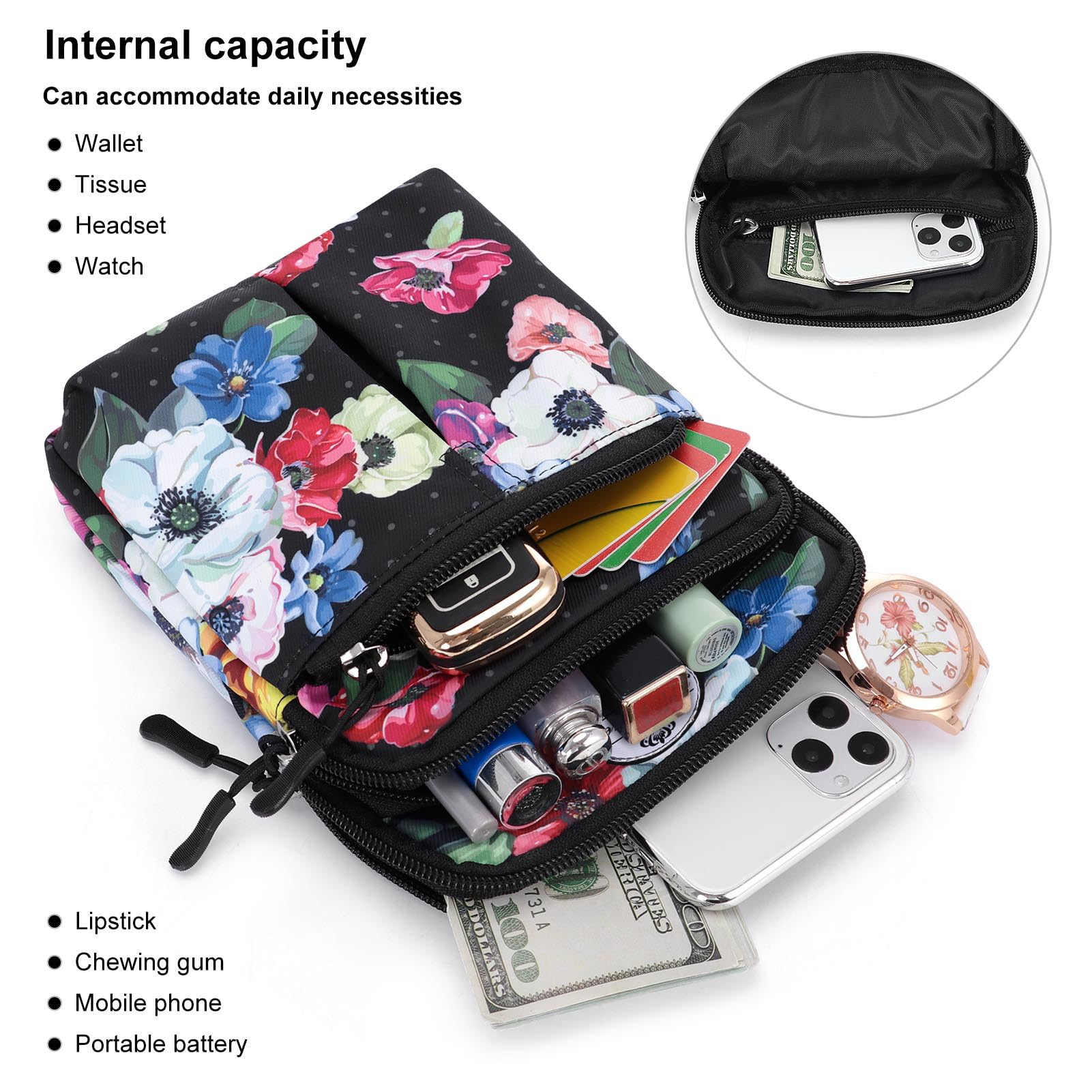 HUA ANGEL Saszetka Fanny Pack Wielofunkcyjna Torba na Talię Mężczyzna Kobieta 3 Przegródki Torba na Ramię Torba na Telefon Torba Fanny Pack Torba Biodrowa z Paskiem na Ramię do Biegania, Chodzenia