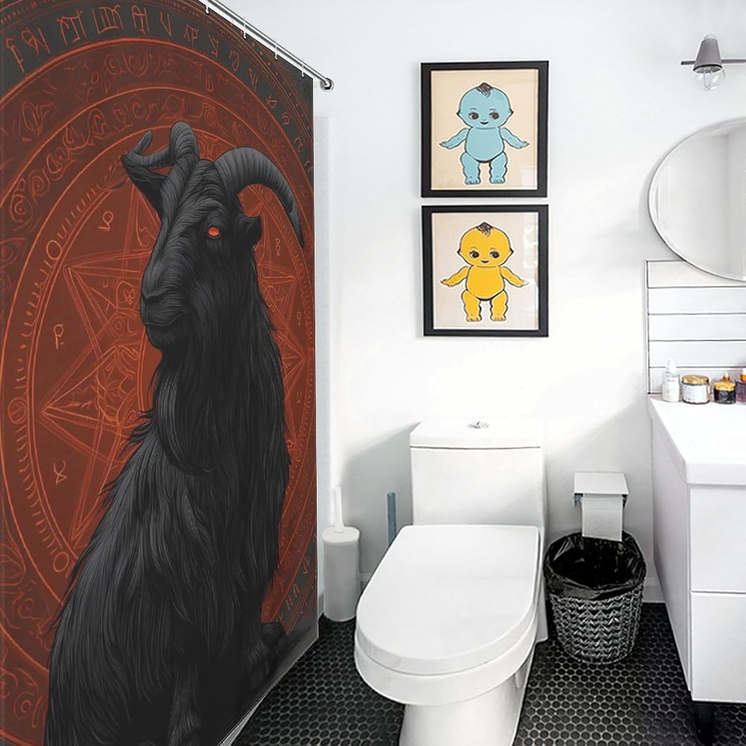 Goat's Mendes Skull Goat Gothic Satan Shower Curtain 46.85x70.87Inch（119x180cm） Polyester Bath Curtain Shower Curtains Printed Decorative