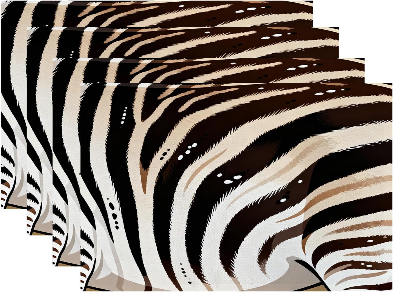 Batmerry Zebra Animal Black Placemats,Black and White Animaled Stripe Zebra Washable Linen Table Mats for Kitchen Table Double Insulation Decor Dining Set Indoor Outdoor 12X18 in Set of 4
