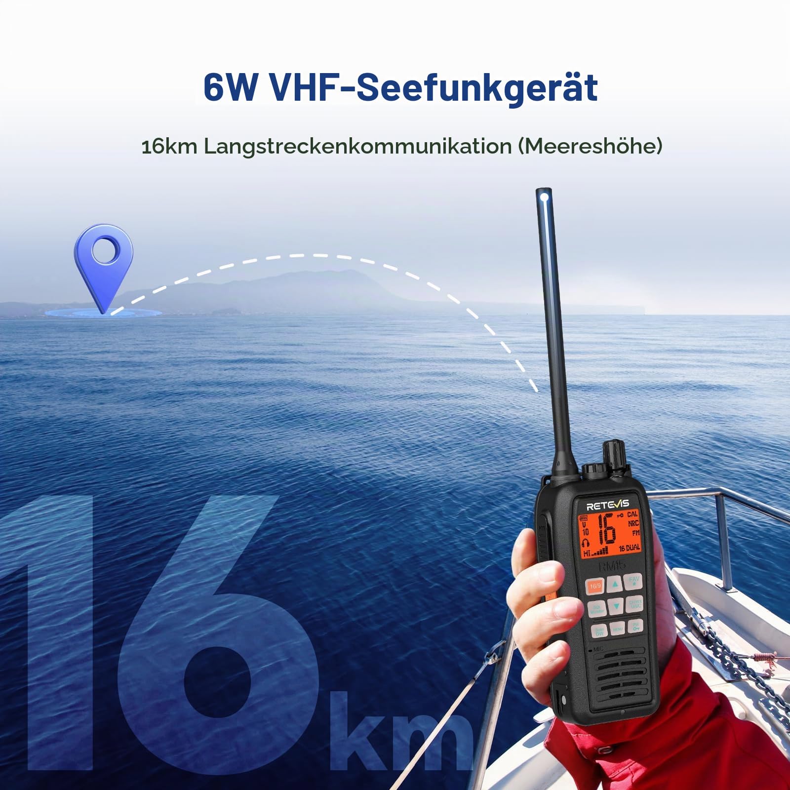 Retevis RM15 VHF Seefunkgerät, Wasserdicht IP68 Marine Radio Handfunkgerät | Kommunikation über große Entfernungen marine walkie talkie, 2000 mAh Akku, Schwimmend, Vibration für Bootfahren (1 Stück)