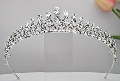 Miniatura 3 de Coronas y tiaras de boda de circonita cúbica para mujer, corona de quinceañera con circonita cúbica, tiara dulce de 16, diadema pequeña plateada y