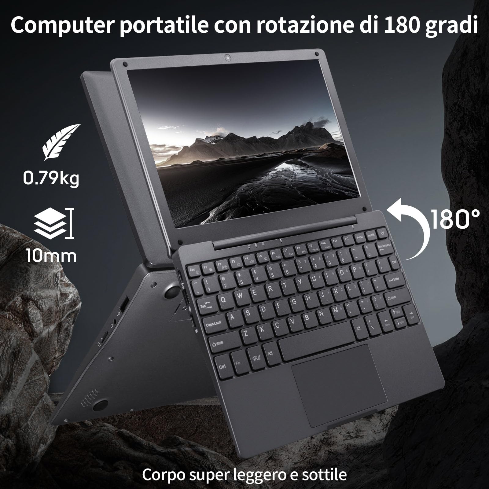 LONGEVINCE Piccolo mini laptop,10,1 pollici (0,79 kg),ultra sottile e leggero netbook Windows 11,Celeron N4020,8 G DDR4,webcam,USB 3.0,tipo C,HDMI,perfetto per bambini e adulti (Grigio, 8G+960G SSD)