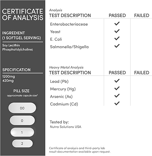 Miniatura 6 de Fosfatidilcolina 1,200 mg – 210 cápsulas blandas – Versión mejorada de girasol y lecitina de soja – Sin OMG, fabricado y probado en los Estados