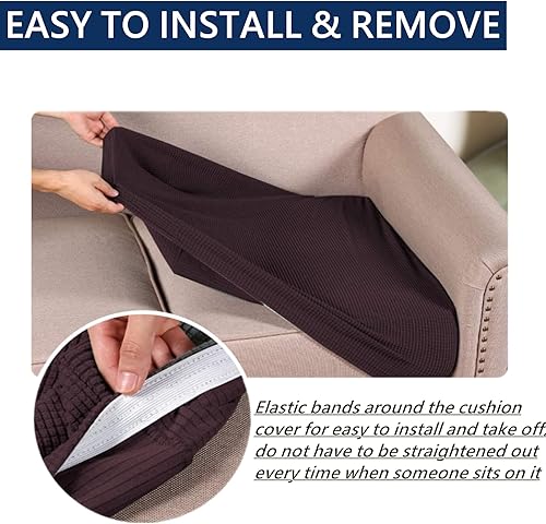 Miniatura 4 de Juego de 2 fundas elásticas de cojín para sofá, tela texturizada jacquard súper suave, se adapta a la mayoría de cojines de asiento, diseño elástico
