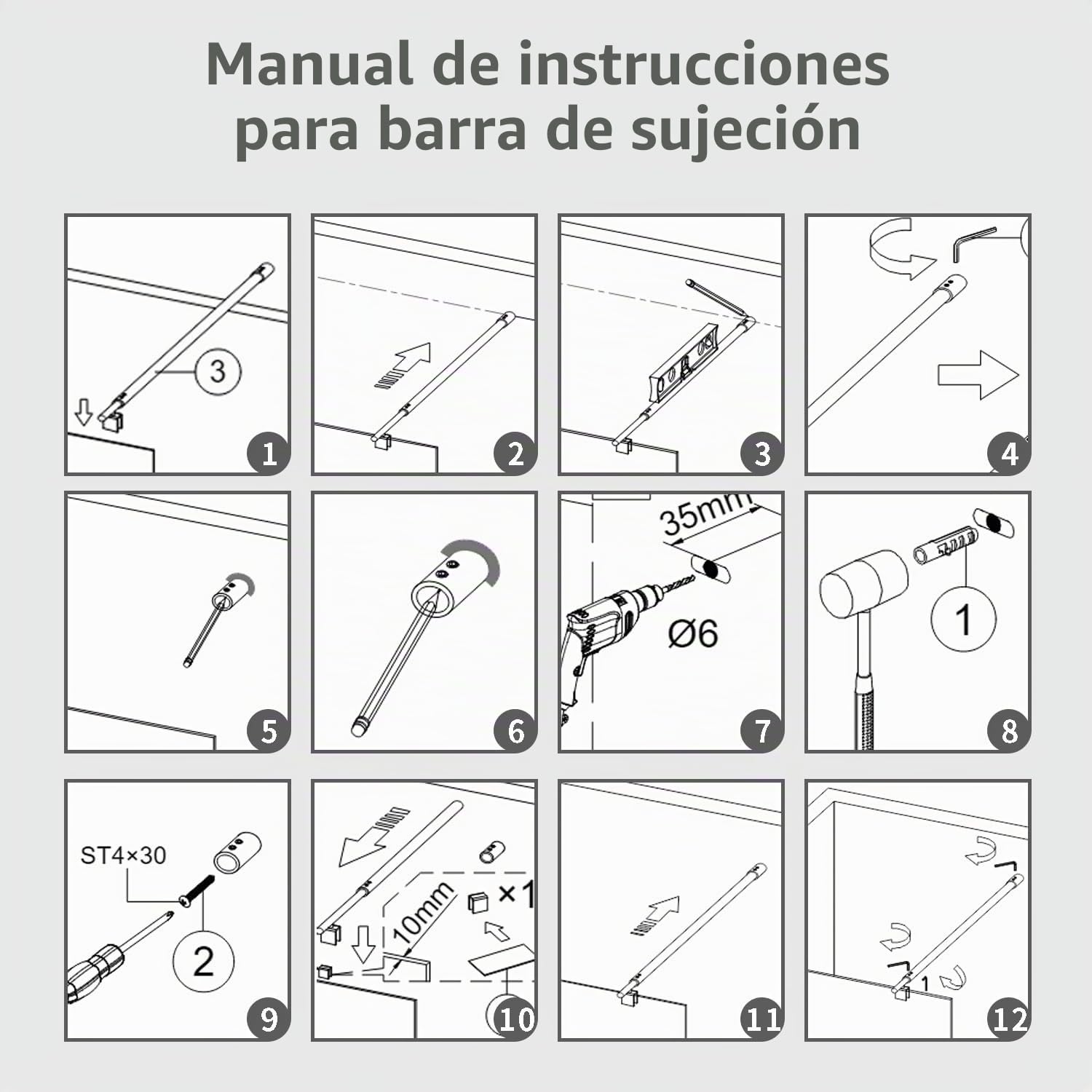 Barra estabilizadora fija telescópica ajustable 73-123 cm, utilizada para mampara de ducha, pared de cristal, barra estabilizadora transitable, grosor del cristal 8 mm - 10 mm, barra de soporte