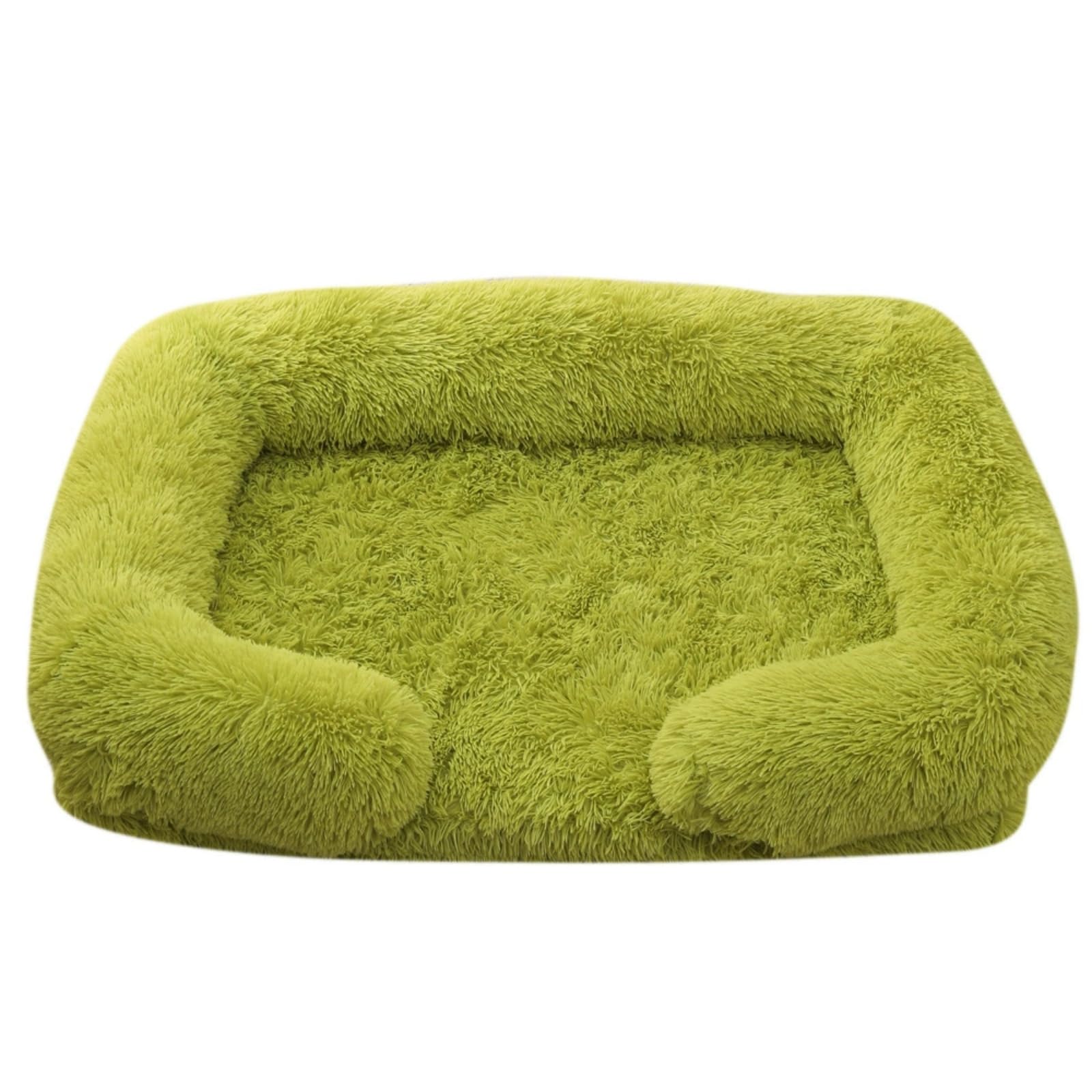 Mateju Plush Pet Bed Rectangle, Fluffy Pet Cushion Thick Warm Soft Plush Dog Cat Bed for Indoor Calming Puppy Kitten Petbed with Non Slip Bottom, Removable Washable (Grass Green,M 57x45cm)