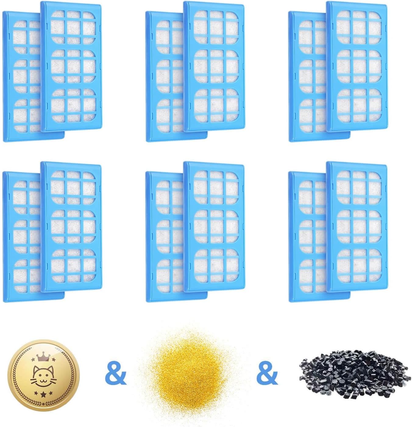ANKA Cat Water Fountain Filters,12 Pack Fountain Replacement Filters for Cat Dog Pet Mete Water Flow 389 Fountain,Upgraded Version Pet filters for better Water- Blue