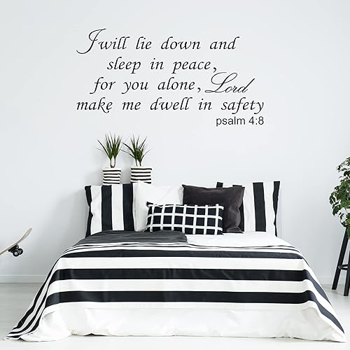 Miniatura 3 de Calcomanías de vinilo con texto en inglés "I Will Lie Down and Sleep in Peace for You Alone Lord Make Me Dwell in Safe", con texto en inglés "I Will