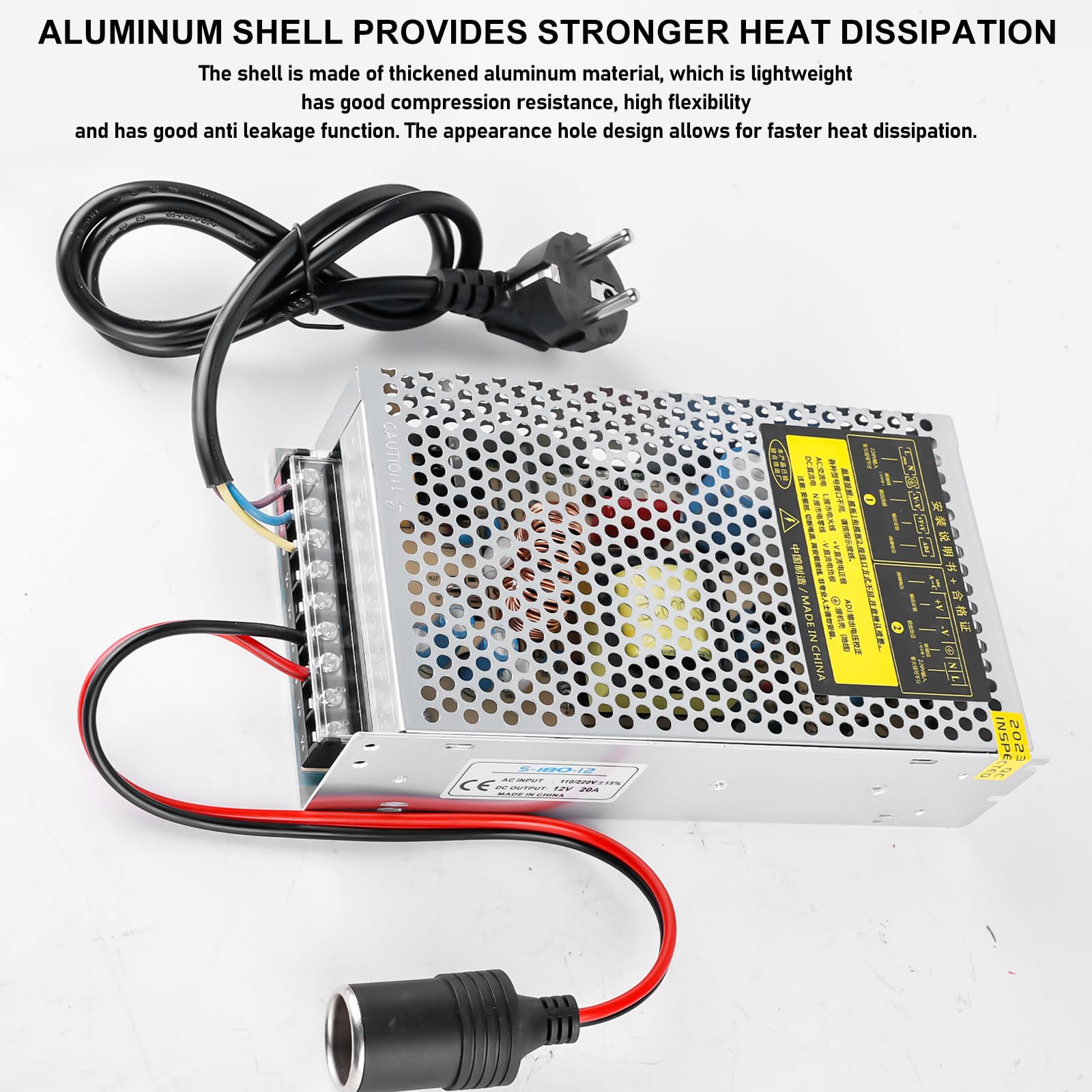 Vaileal zasilacz samochodowy AC 240 V DC 12 V 20 A 240 W przetwornik impulsu, zasilacz samochodowy do lodówki przenośnej, pomp do opon, urządzeń LED