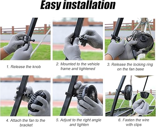 Miniatura 4 de Roykaw Ventilador de carrito de golf, entrada USB portátil compatible con EZGO Club Car Yamaha, 3 ajustes de velocidad, rotación de 360 grados,