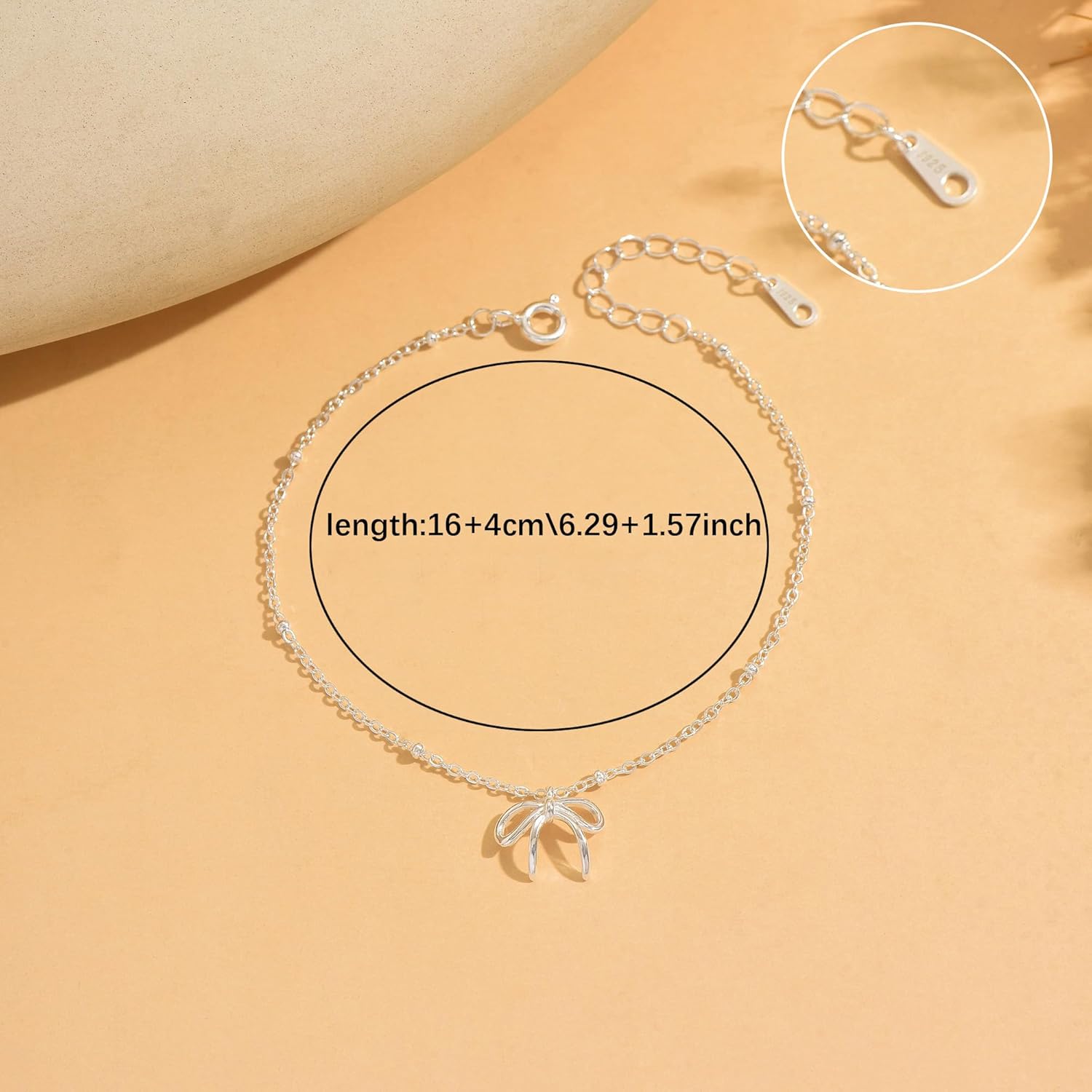 925 Sterling Silver Bowknot Charm Bracelet for Women Cute Sweet Adjustable Chain Bowknot Beaded Bracelets Jewelry Hypoallergenic Minimalist Romantic Birthday Wedding Gifts for Mother Daughter Bracelet - Image 5