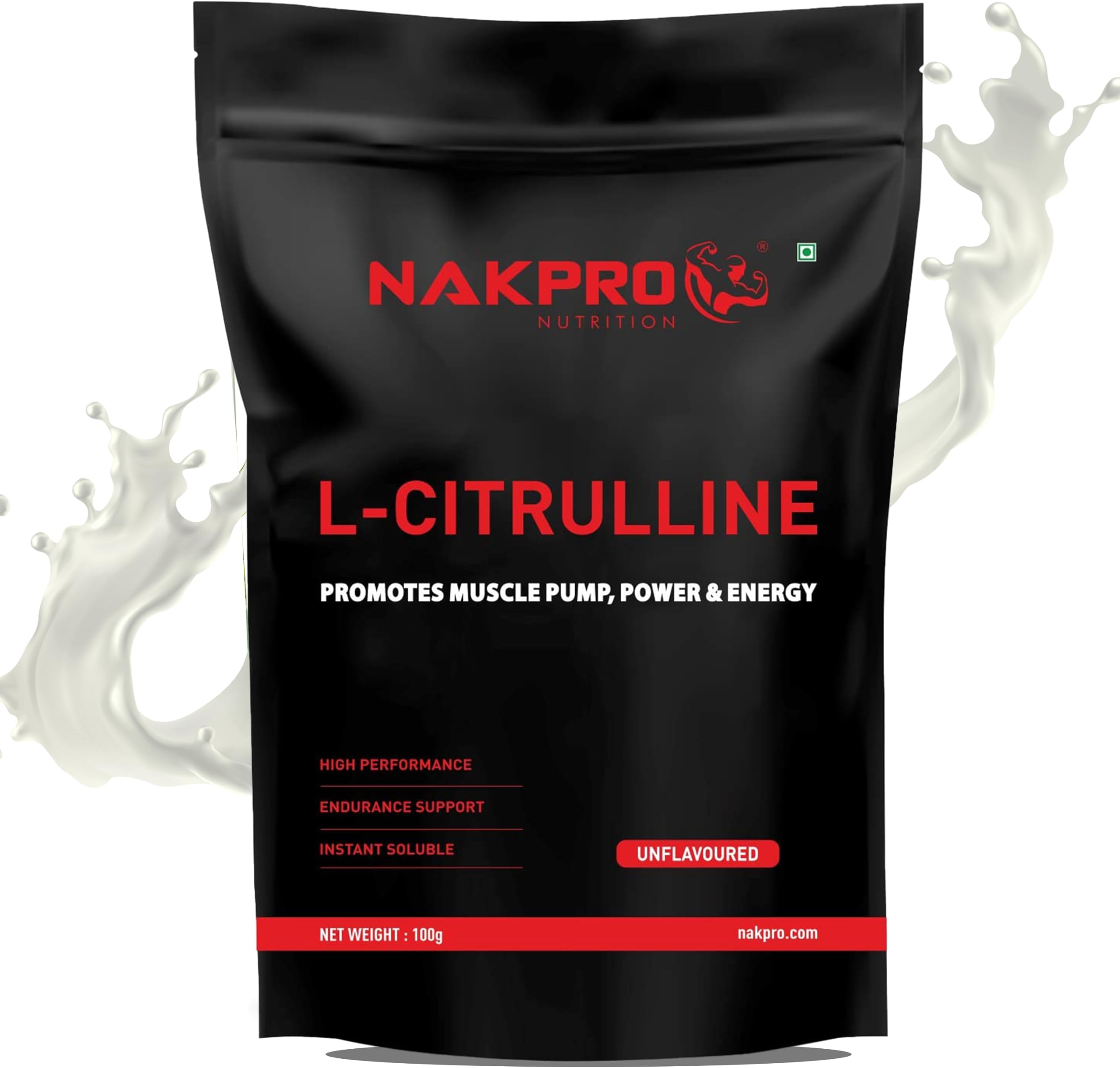 NAKPRO Nutrition Pure L-Citrulline Powder, Boosts Nitric oxide & Muscle growth (Unflavoured, 100g)