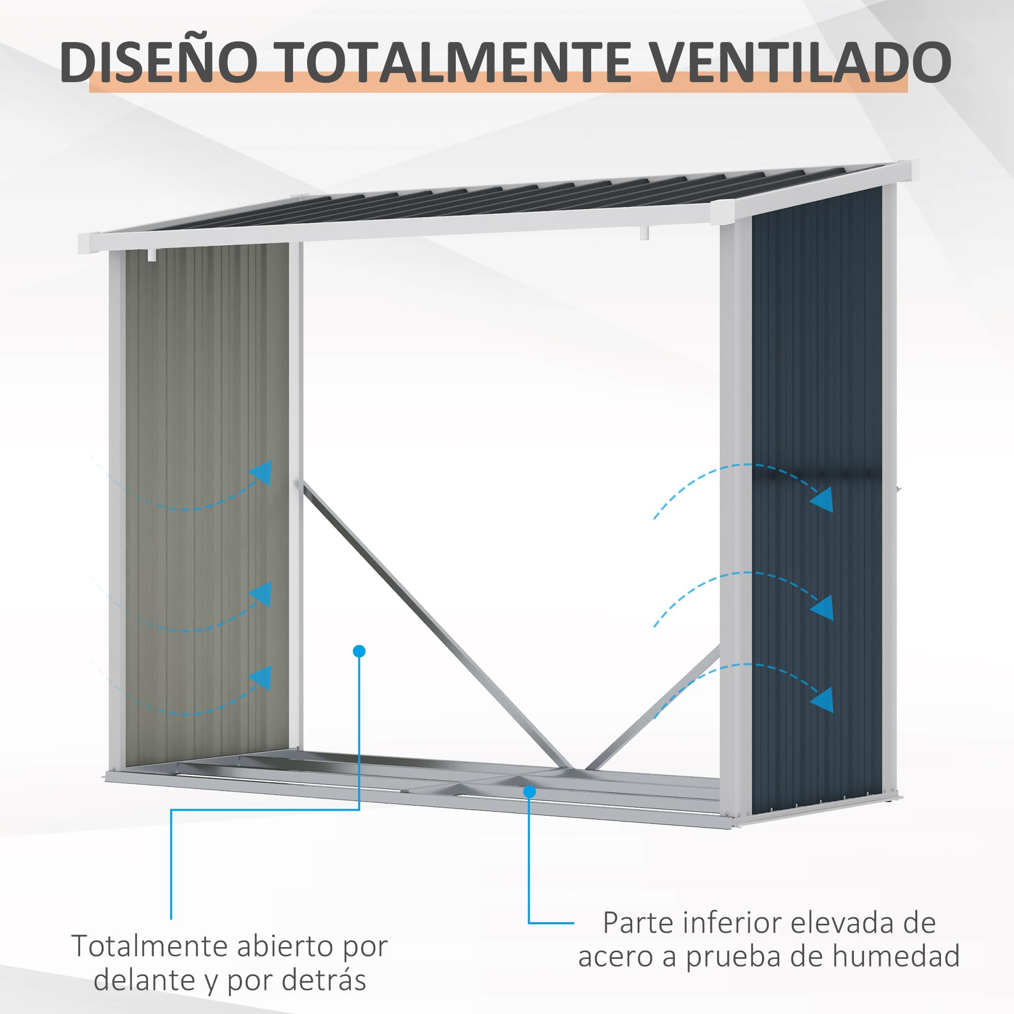 Outsunny Casetilla para Leña Acero Galvanizado 185x84x133,5/148,5 cm Gris