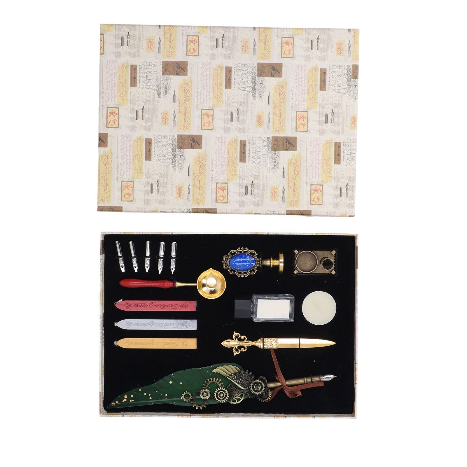 Ensemble de stylos, kit de stylo plume avec pointe fine et laiton, ensemble de stylos de calligraphie pour l'écriture gothique et italienne, comprend de la cire de feu, un (Vert OD)