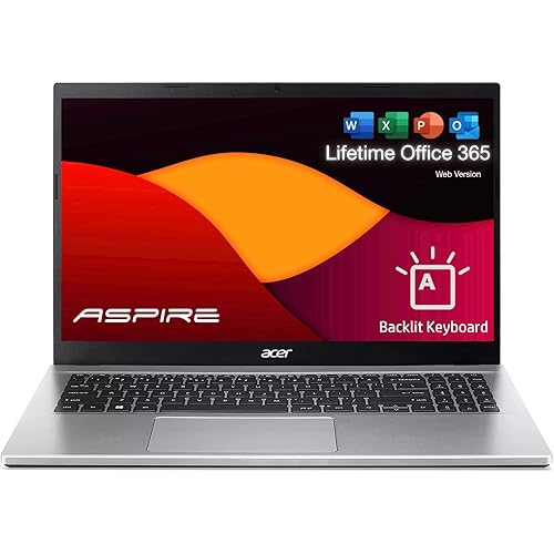 acer Aspire 3 Slim Laptop with Lifetime Office 365 for The Web - Backlit Keyboard - Intel Core I3-1305U Processor - 16GB RAM - 256GB SSD - 15.6" FHD - Windows 11 Pro w/o Earbuds