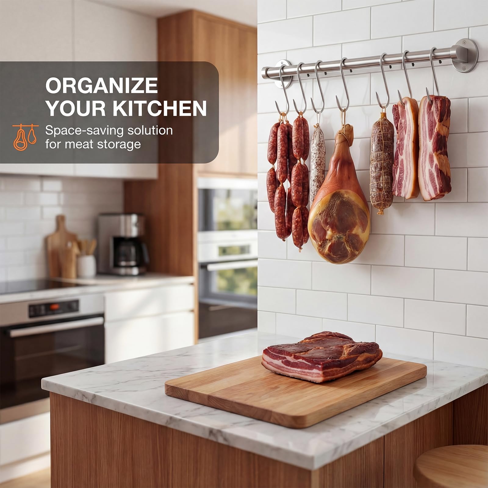 8 ganci da macellaio per appendere, carico 50 kg-5 mm* 18 cm, ganci per carne a forma di S per appendere, ganci a S in acciaio inossidabile, ganci a forma di S in metallo, per macellazione, barbecue